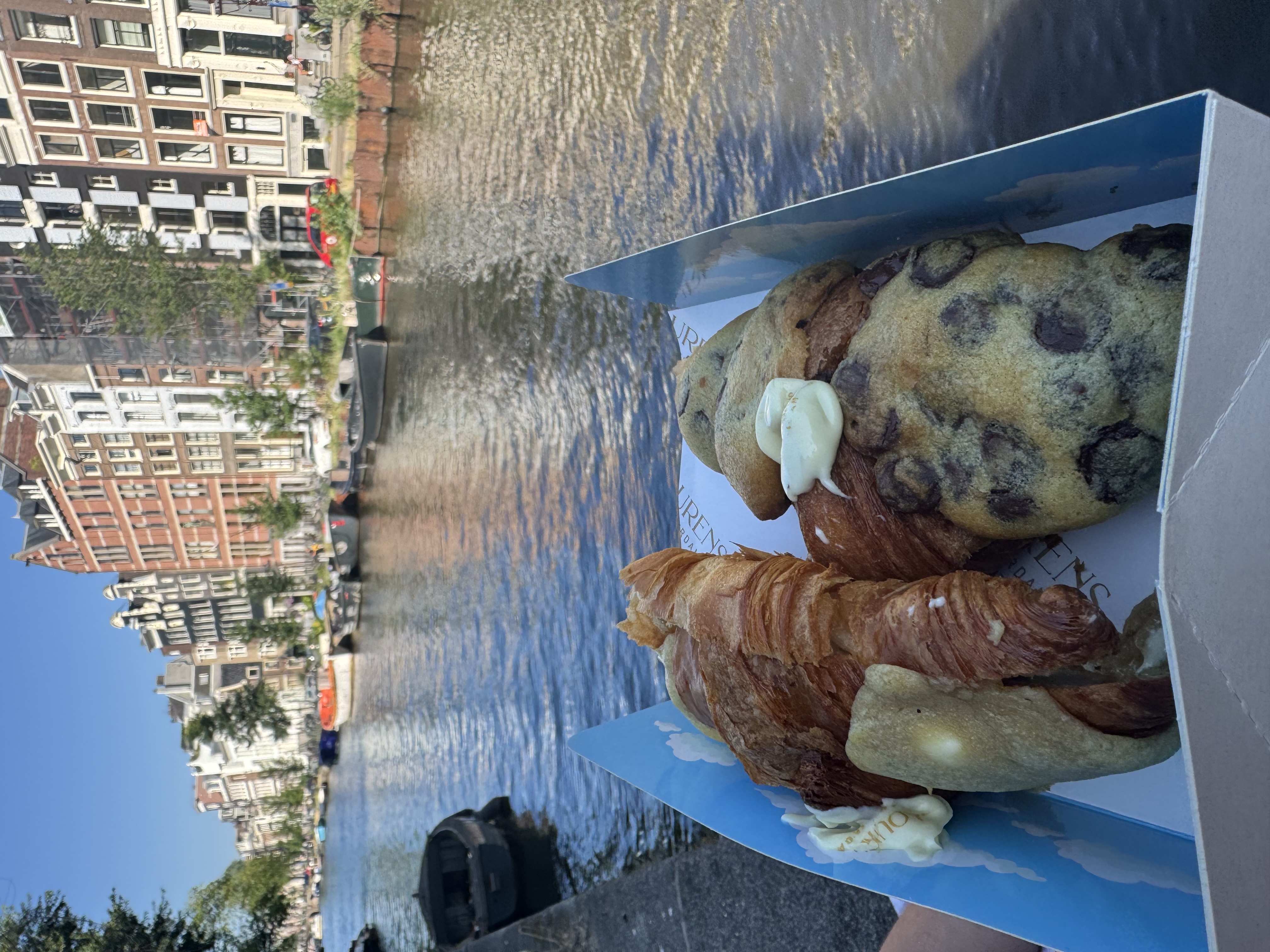 cookie croissants from Lourens next to an Amsterdam canal